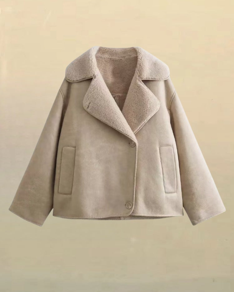 Veste vintage en laine d'agneau à revers