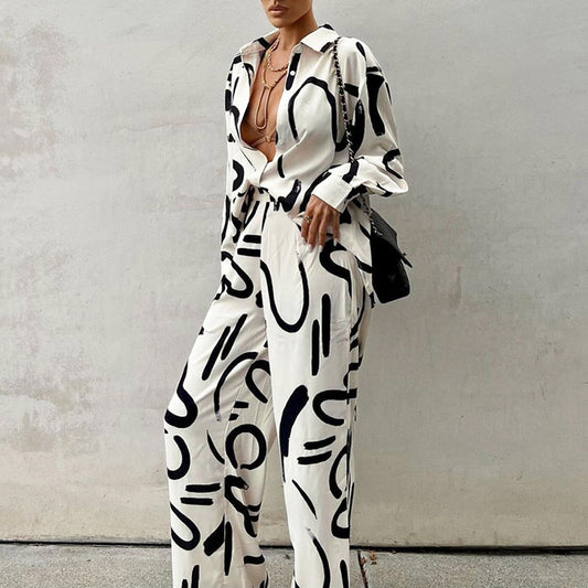 Ensemble Femme Chic – Effet Peint à la Main  Haut + Pantalon