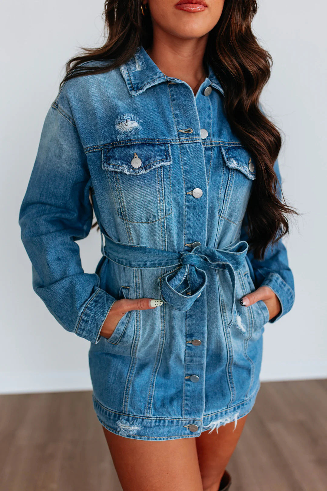 Denoria –Veste Denim Rétro Déchirée Style Street