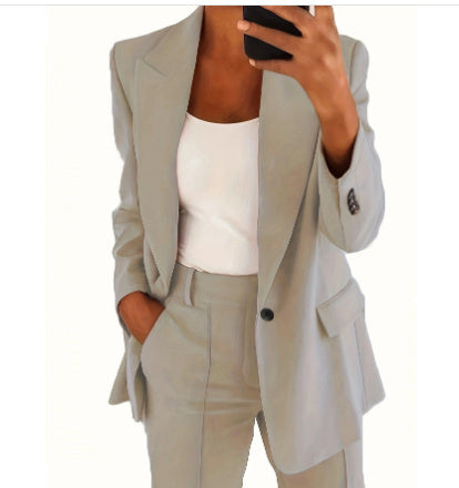 Ensemble Décontracté Chic – Blazer &amp; Pantalon Ajusté Femme