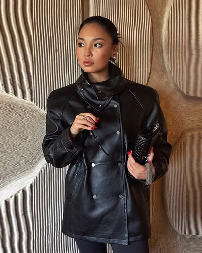 Noctéra – Veste en Similicuir Manches Lanternes