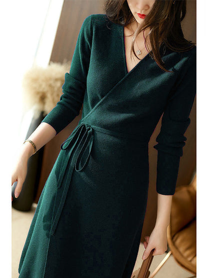 Robe en maille à col en V