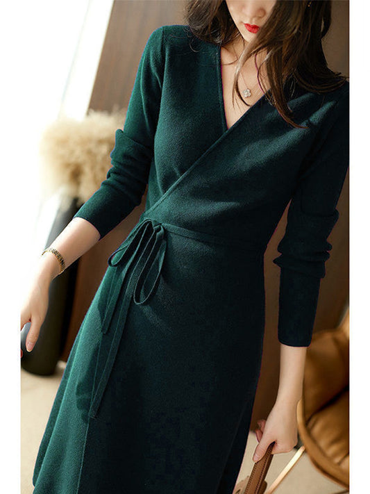 Robe en maille à col en V