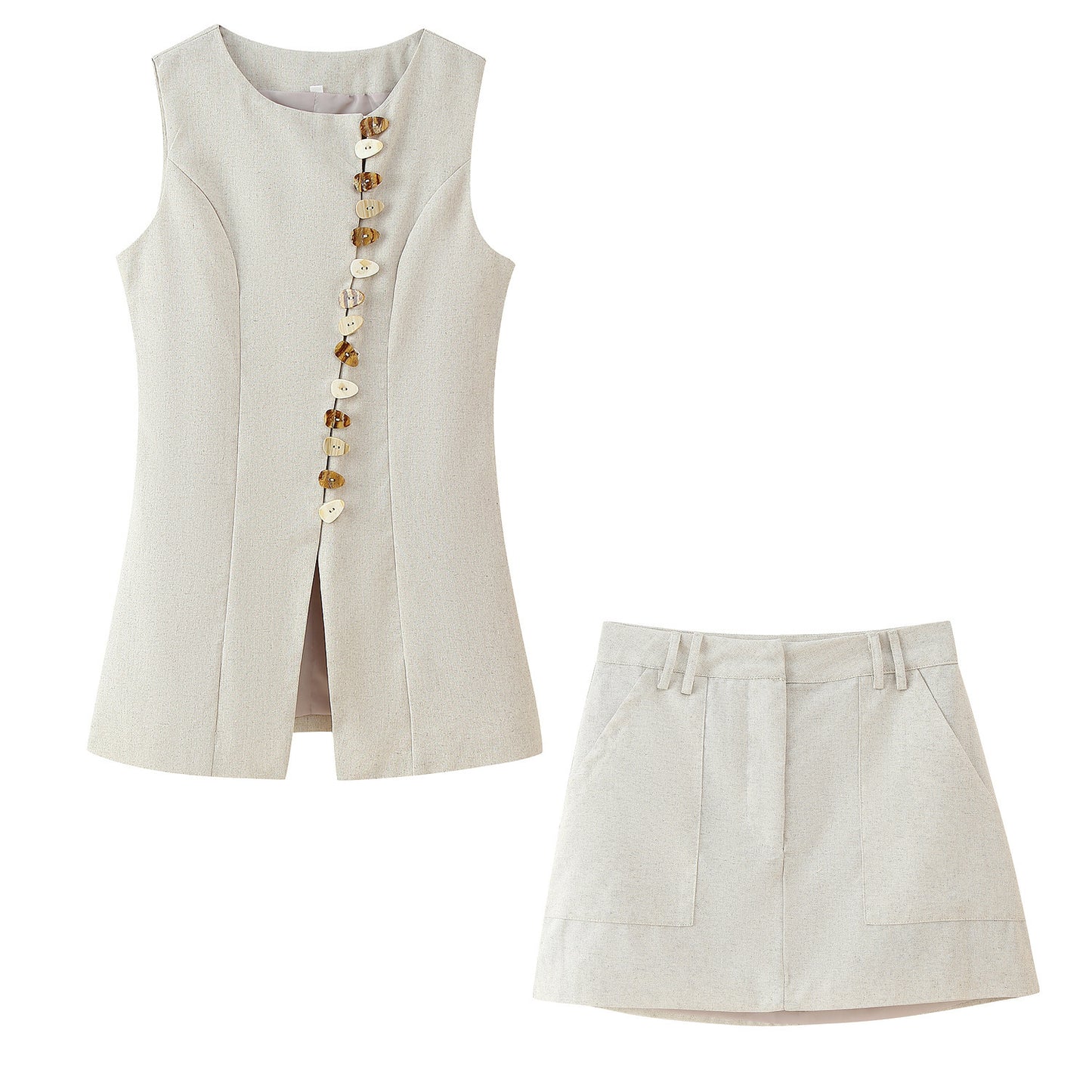 Ensemble Gilet et Jupe Courte – Motif Géométrique