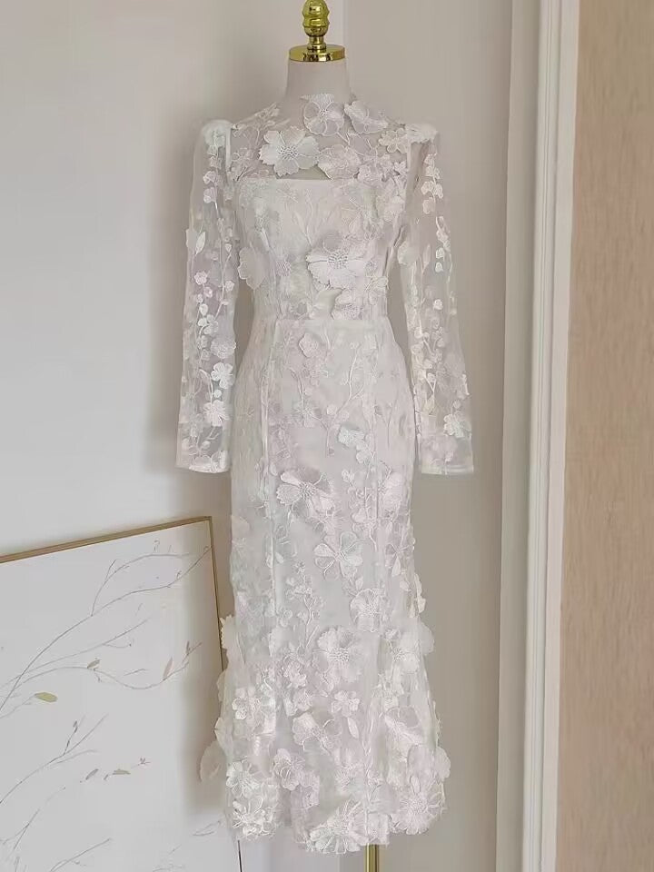Robe Sirène à Motifs Floraux – Manches Longues