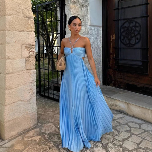 Robe Longue Femme – Robe Tube à Taille Haute et Jupe Évasée