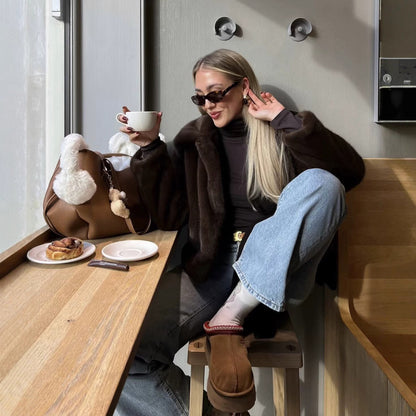 Veste ample à revers effet fourrure