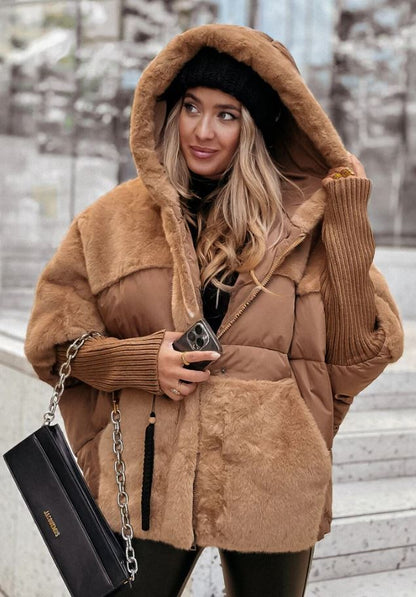 Veste chic en coton–Fausse fourrure