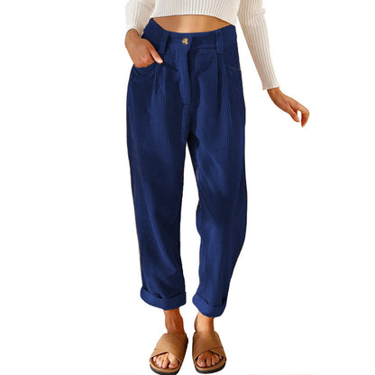 Pantalon Droit Femme en Velours Côtelé – Taille Haute