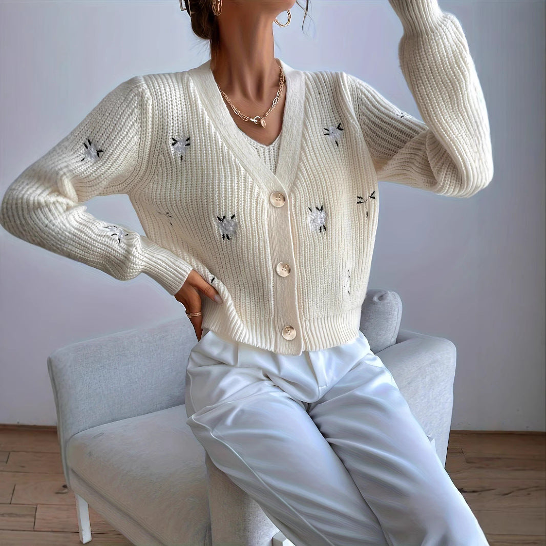 Elvéra – Ensemble Pull &amp; Gilet Blanc Lait