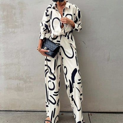 Ensemble Femme Chic – Effet Peint à la Main  Haut + Pantalon