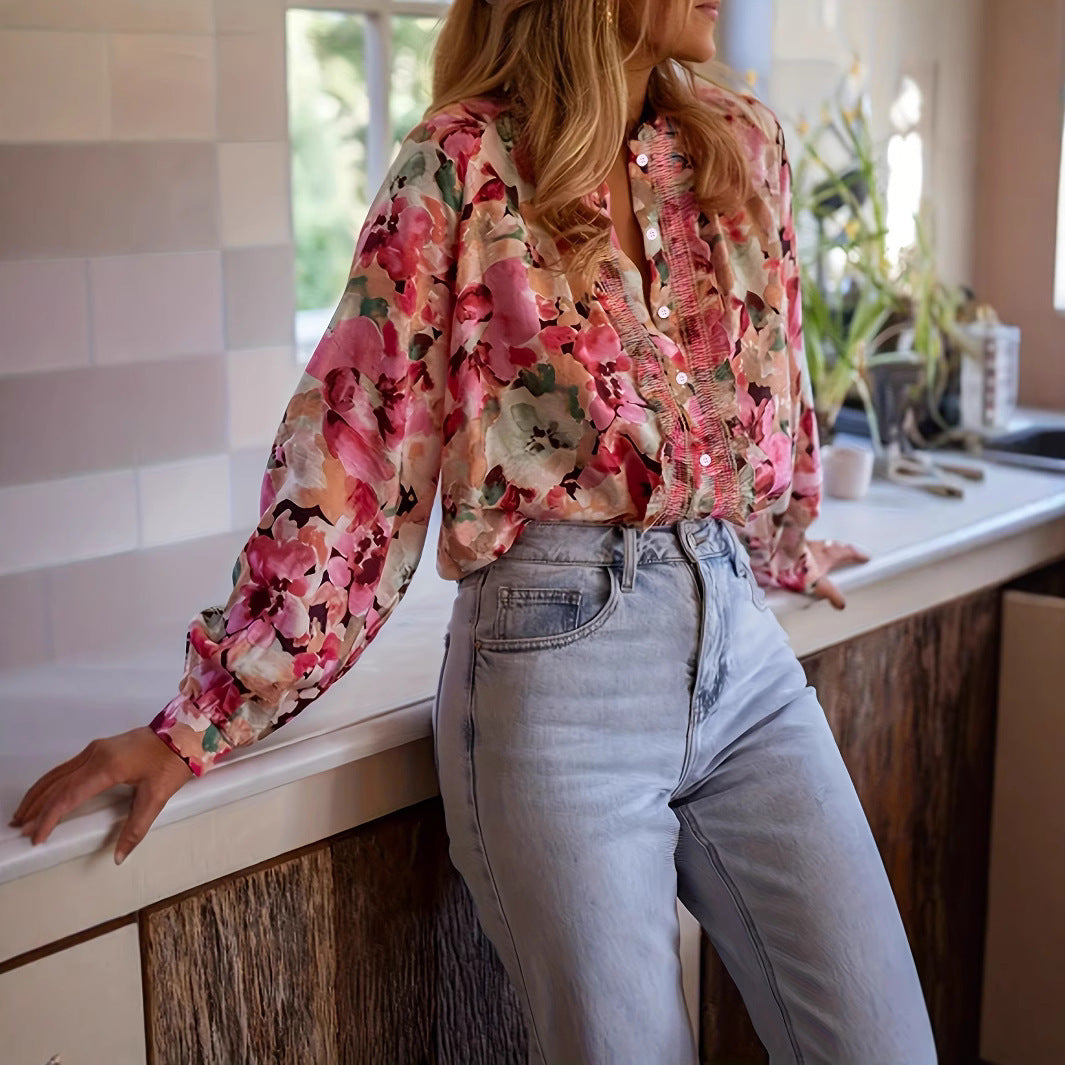 Cardigan Femme – Imprimé Floral, Manches Longues