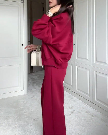 LUNÉA — Ensemble Décontracté Zippé Pull & Pantalon Uni