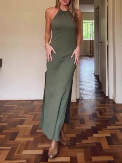 Robe Longue à Fente – Dos Nu et Col Halter