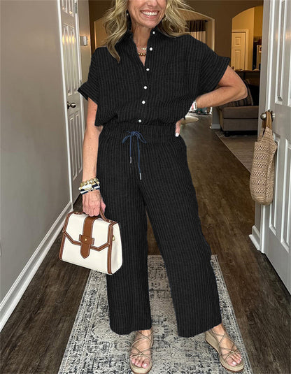 Ensemble Femme – Chemise à Lacets & Pantalon Long