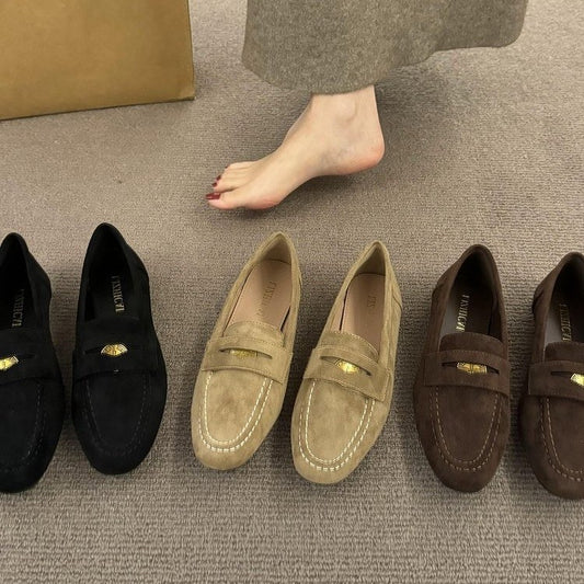 Chaussures Femme en Suédine – Bout Rond & Semelle Plate