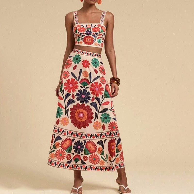 Ensemble Femme Élégant – Haut Court & Jupe Imprimée
