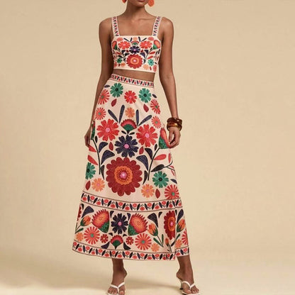 Ensemble Femme Élégant – Haut Court & Jupe Imprimée