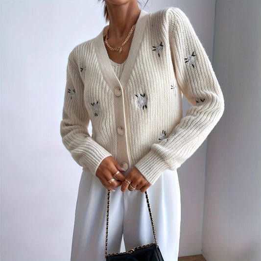 Elvéra – Ensemble Pull &amp; Gilet Blanc Lait