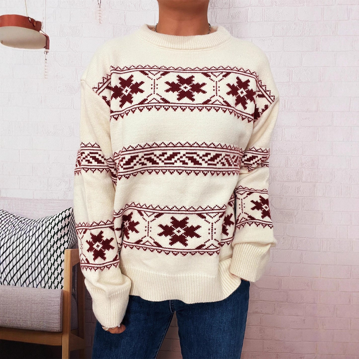 Pull de Noël à col rond, orné d'un jacquard