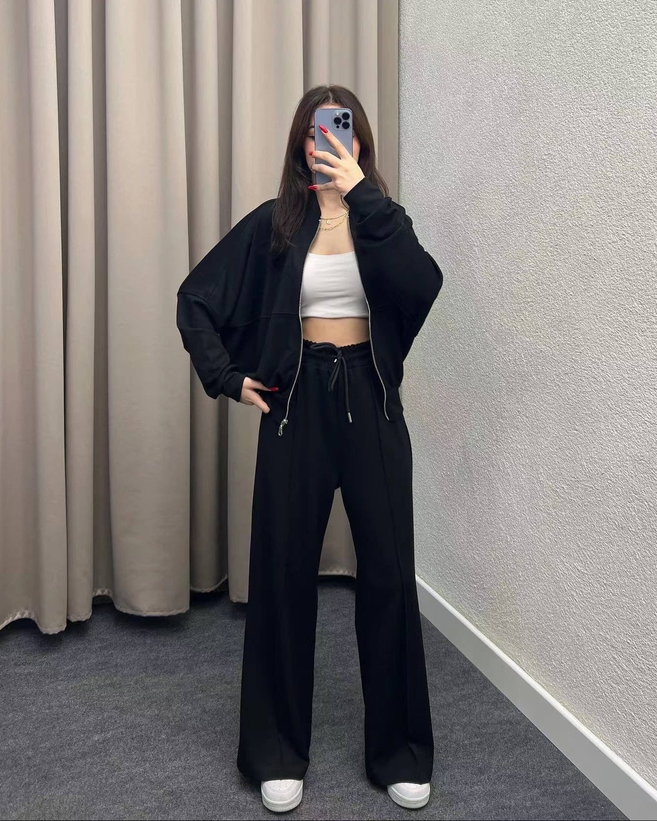 LUNÉA — Ensemble Décontracté Zippé Pull & Pantalon Uni