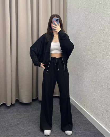 LUNÉA — Ensemble Décontracté Zippé Pull & Pantalon Uni