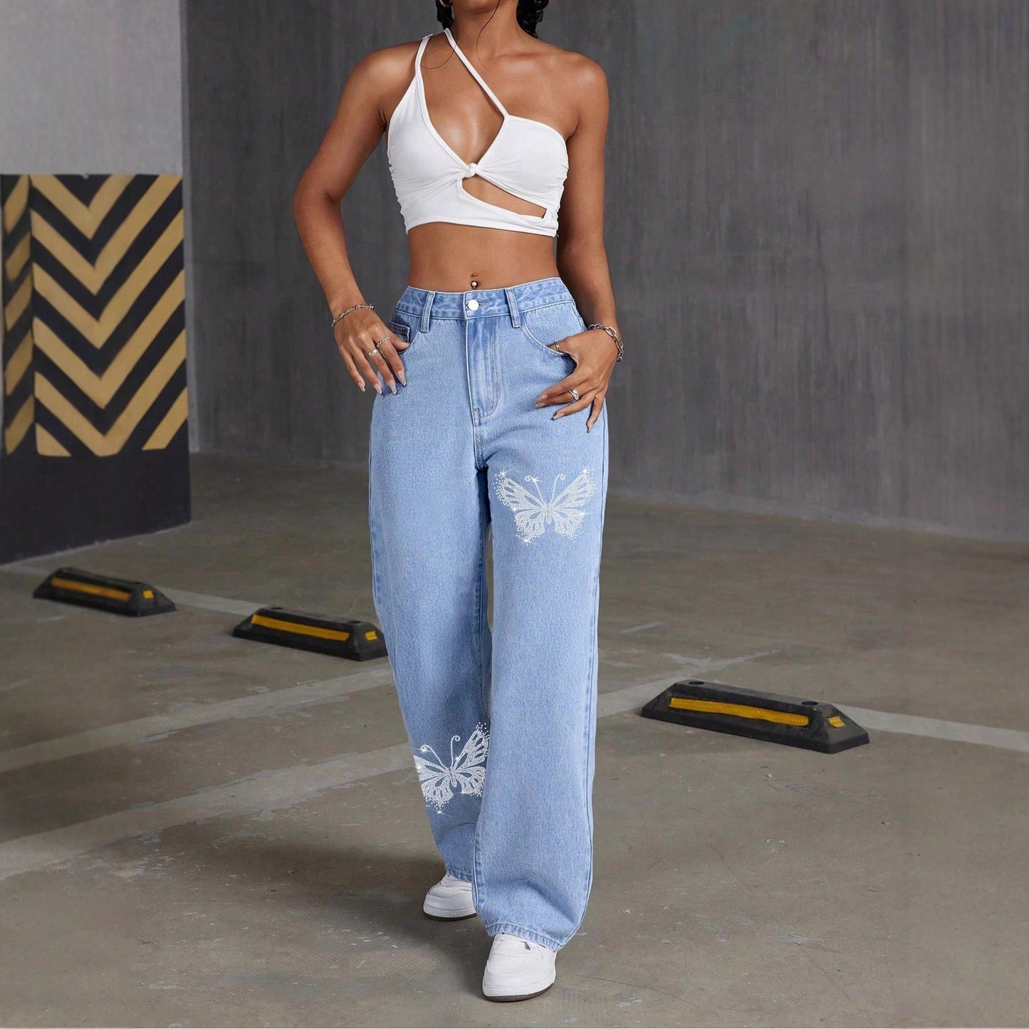 Pantalon Long Imprimé Coupe Droite