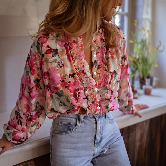 Cardigan Femme – Imprimé Floral, Manches Longues