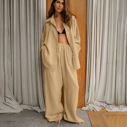 Ensemble deux pièces ample en coton et lin