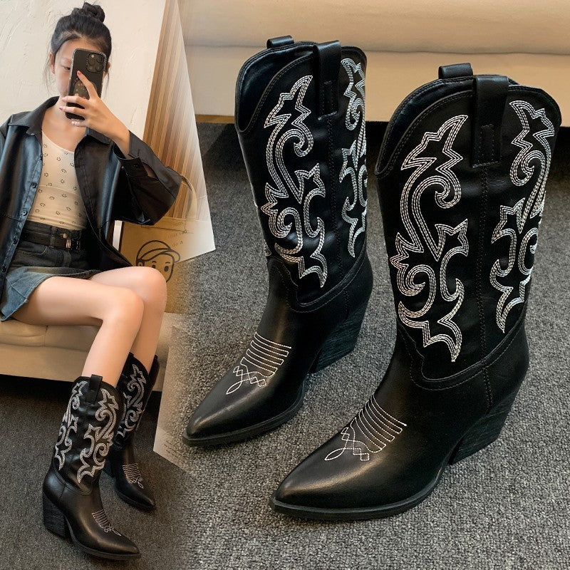 Bottes Femme Pointues en Similicuir – Style Totem