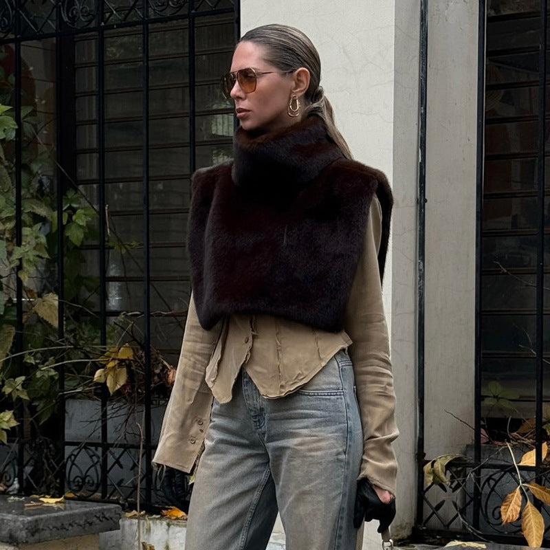 gilet sans manches à col roulé mi-long