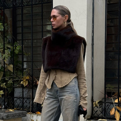 gilet sans manches à col roulé mi-long