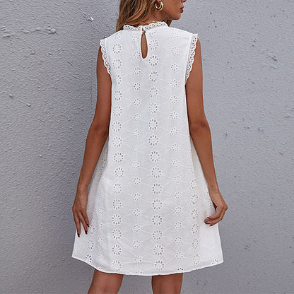 Robe mi-longue bohème en dentelle ajourée, sans manches