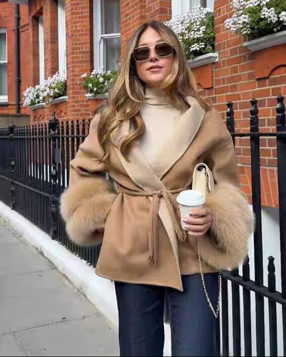 Manteau en laine à ceinture décontractée
