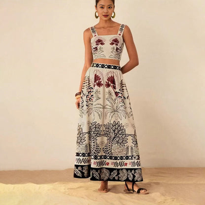 Ensemble Femme Élégant – Haut Court & Jupe Imprimée