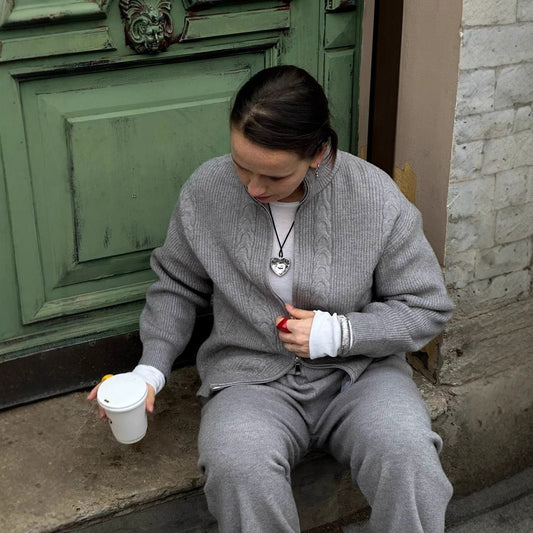 Ensemble haut et pantalon en tricot zippé