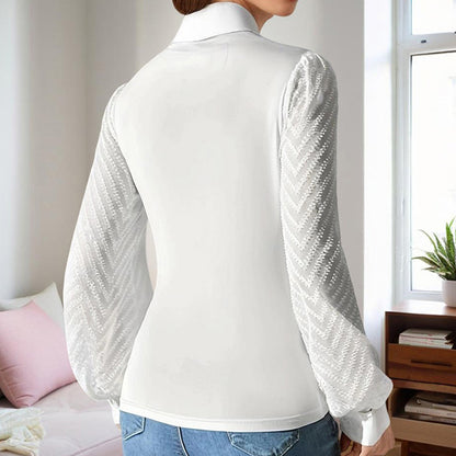Blouse Élégante Femme – Col V Croisé Profond & Manches Longues en Chiffon Transparent