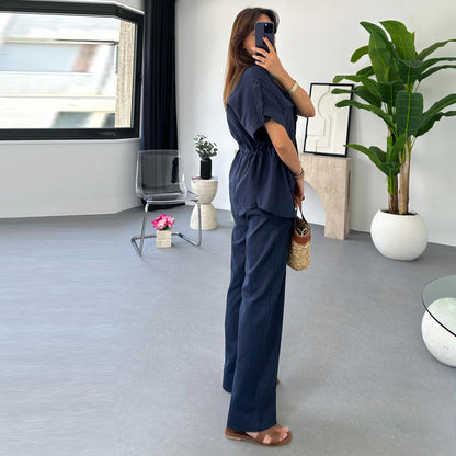 Ensemble Deux Pièces Femme – Haut à Cordon & Pantalon