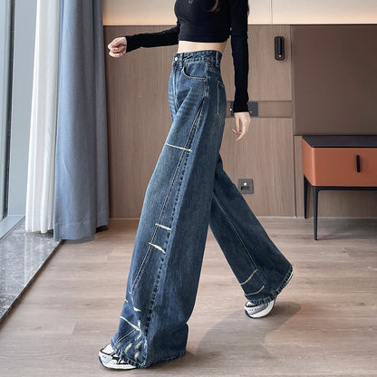 Pantalon Denim Évasé Haute Taille Doublé Polaire