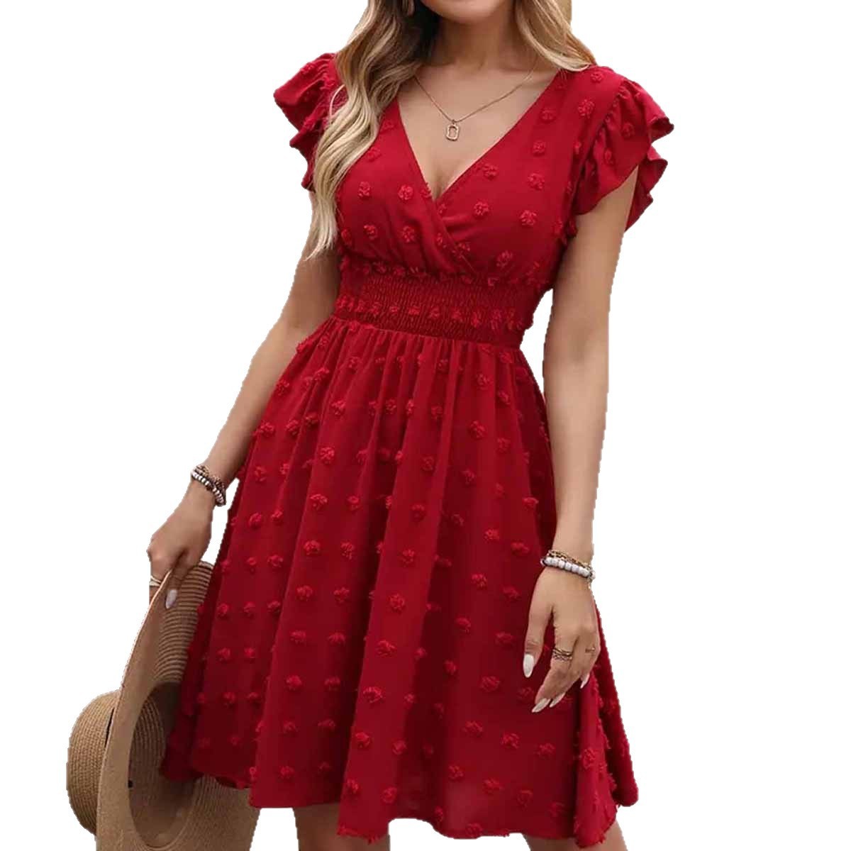 Robe Jacquard à Manches Volantées