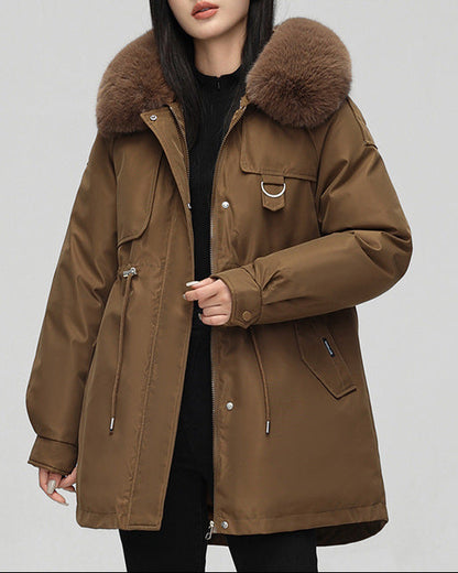 Veste Courte Élégante à Col en Fourrure – Style Urbain Chic