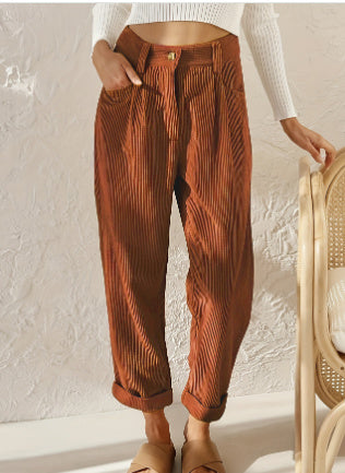 Pantalon Droit Femme en Velours Côtelé – Taille Haute