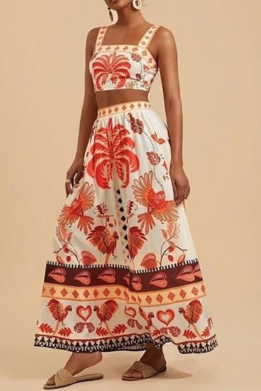 Ensemble Femme Élégant – Haut Court & Jupe Imprimée