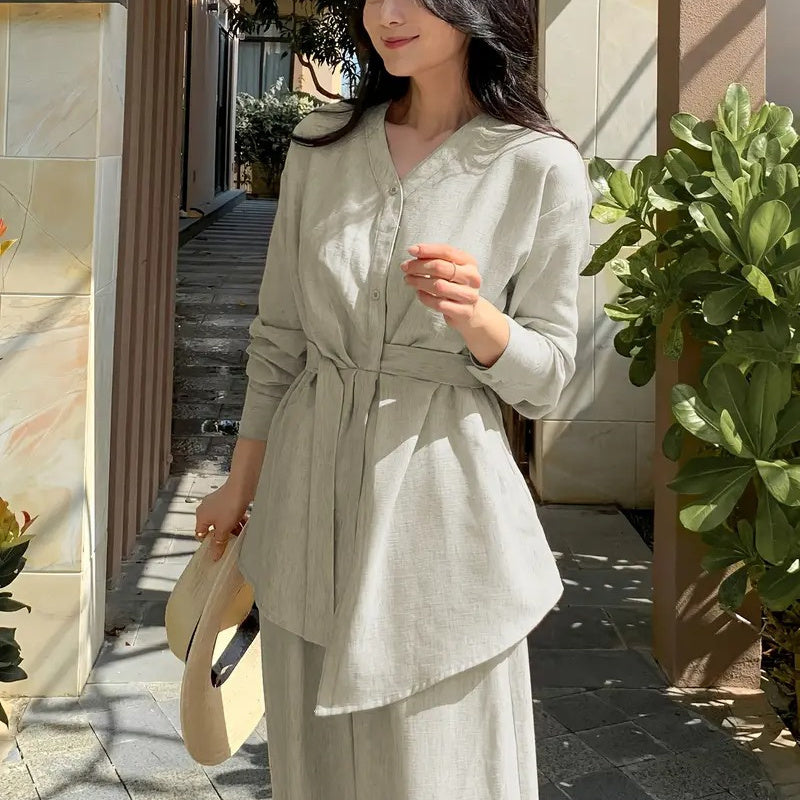 Tenue chic femme – Top asymétrique et pantalon large