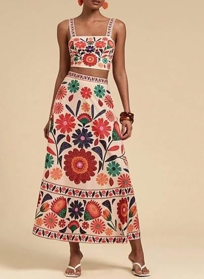 Ensemble Femme Élégant – Haut Court & Jupe Imprimée