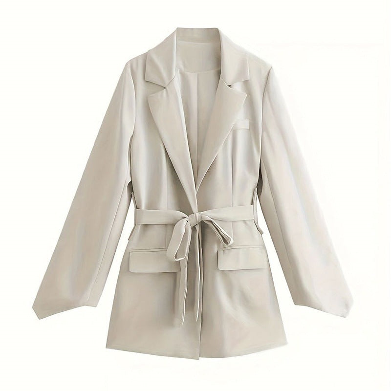 Womens Fashion Solid-Color Long-Sleeve Cardigan With Tie-Back Design