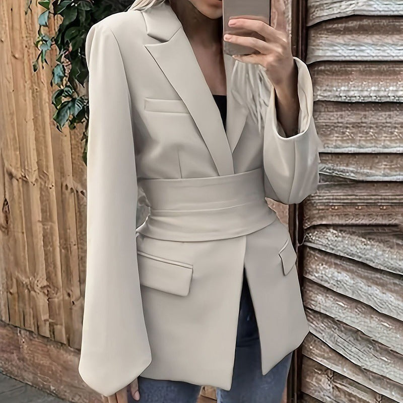 Womens Fashion Solid-Color Long-Sleeve Cardigan With Tie-Back Design