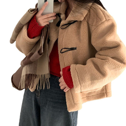 Veste courte ample en laine d'agneau doublée