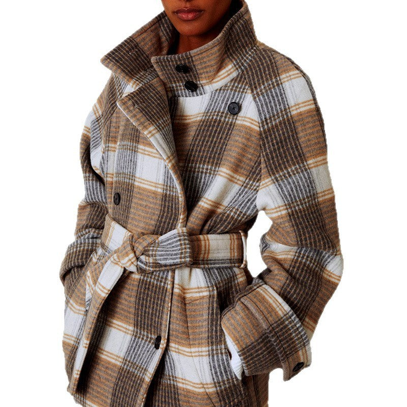 Manteau à carreaux de couleur contrastée
