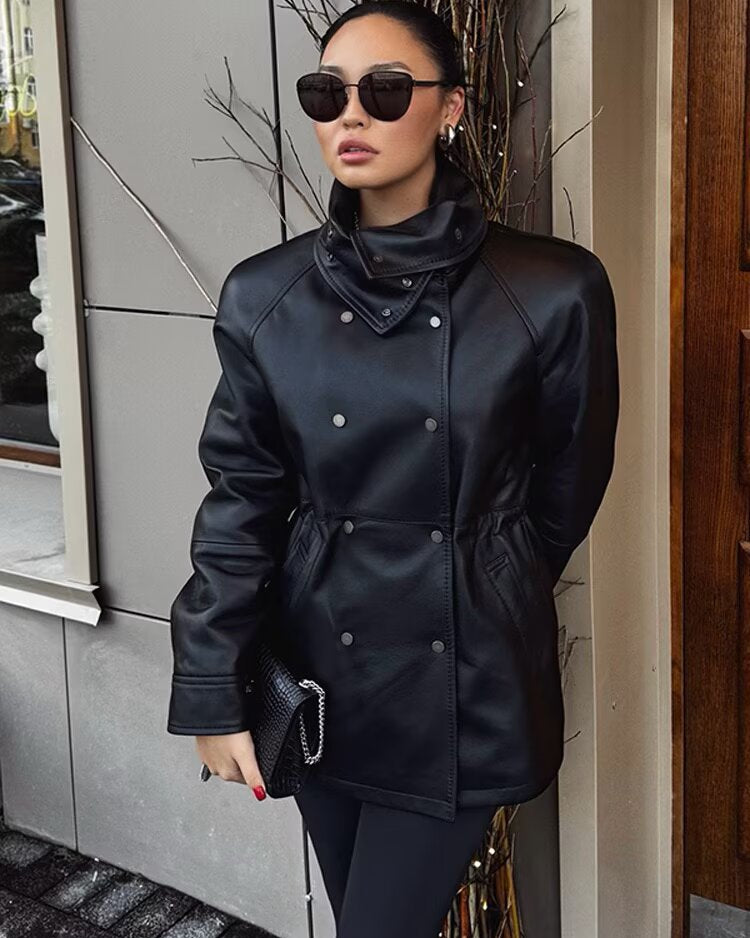 Noctéra – Veste en Similicuir Manches Lanternes